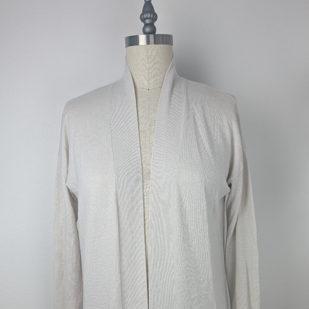 Long Merino Wool Cardigan Ivory Sweater Jacket Banana Republic Alabaster S932950